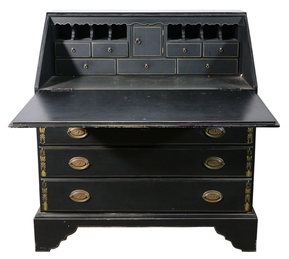 Appraisal: PINE SLANT LID DESK WITH FOUR DRAWERS Custom made black