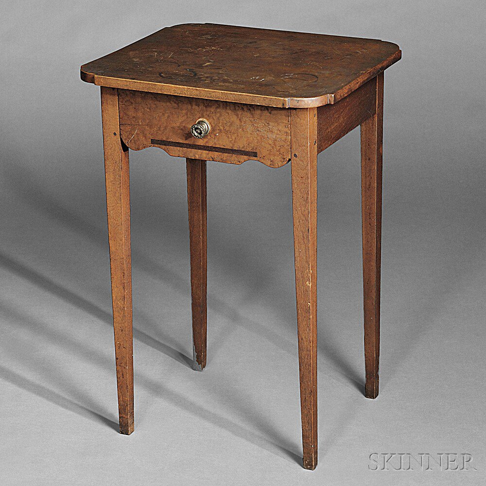 Appraisal: Federal Cherry and Bird's-eye Maple Inlaid One-drawer Stand possibly Vermont