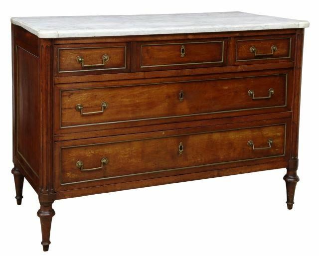 Appraisal: French Louis XVI style marble-top mahogany commode th c shaped