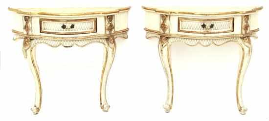 Appraisal: Pair diminutive Louis XV style painted console tables early th