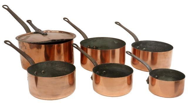 Appraisal: lot of French copper graduated saucepans each with long iron