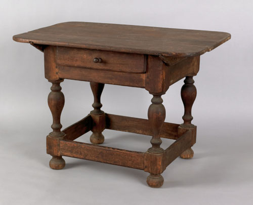 Appraisal: William Mary pine tavern table ca the rectangular top overhanging