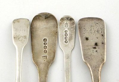 Appraisal: Four William IV Fiddle pattern tablespoons initialled by Jonathan Hayne