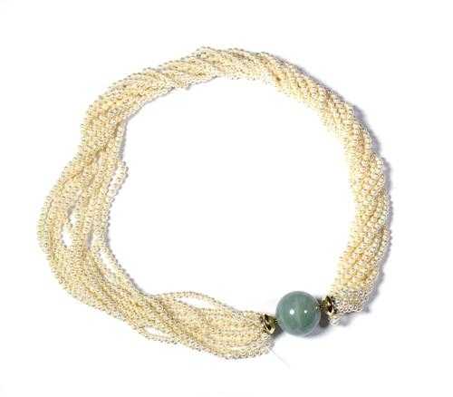 Appraisal: PEARL AND JADE NECKLACE Ten-row necklace torsade of numerous fresh-water