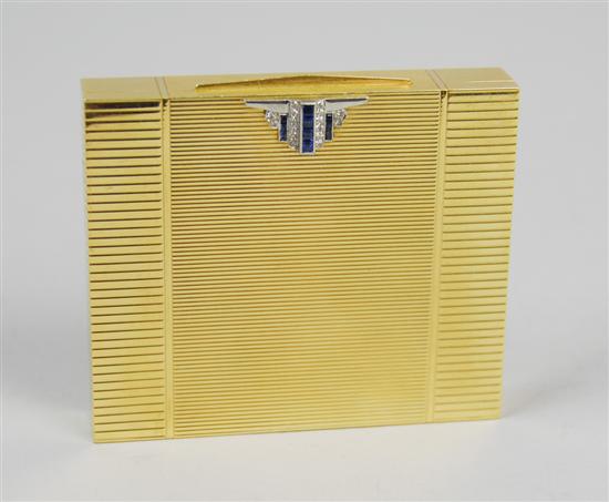 Appraisal: K YELLOW GOLD DIAMOND AND SAPPHIRE RETRO CIGARETTE CASE Raymond