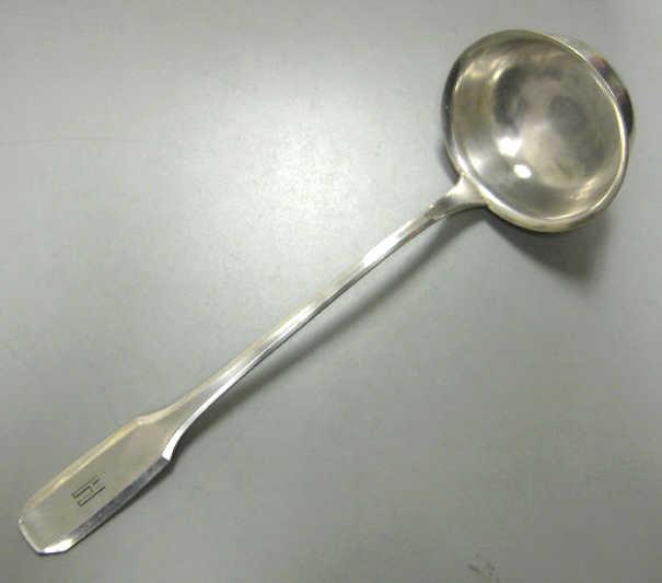 Appraisal: GERMAN SILVER SOUP LADLE Fiddle handle monogrammed Length inches weight