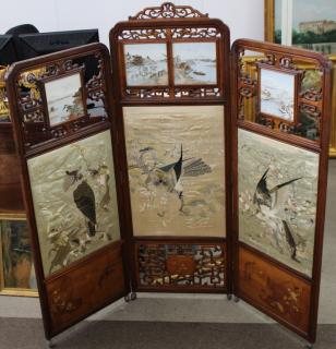 Appraisal: Exceptional Japanese Paneled Screen w Plaques Exceptional Japanese Paneled Screen