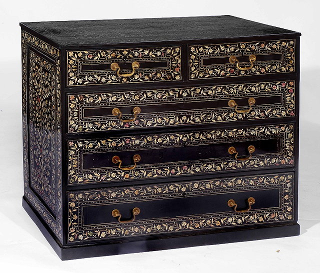 Appraisal: An Indian ebony and inlaid chest of two short and