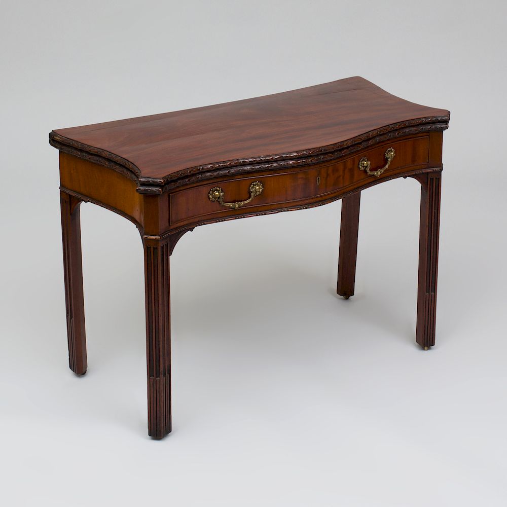 Appraisal: George III Carved Mahogany Serpentine-Fronted Games Table The serpentine-fronted top