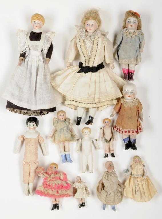 Appraisal: TWELEVE CONTINENTAL BISQUE PORCELAIN MINIATURE DOLLS including a parlour maid