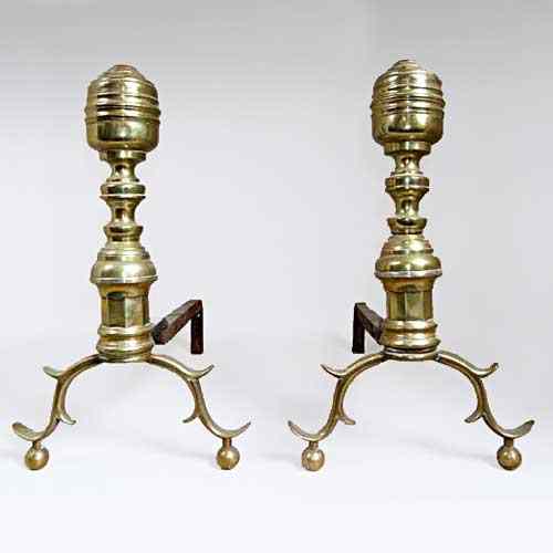 Appraisal: A Pair of American Federal Brass Beehive Andirons circa having