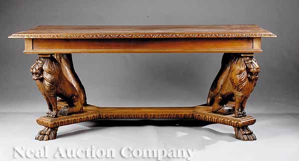 Appraisal: A Continental Renaissance-Style Carved Walnut Library Table th c top