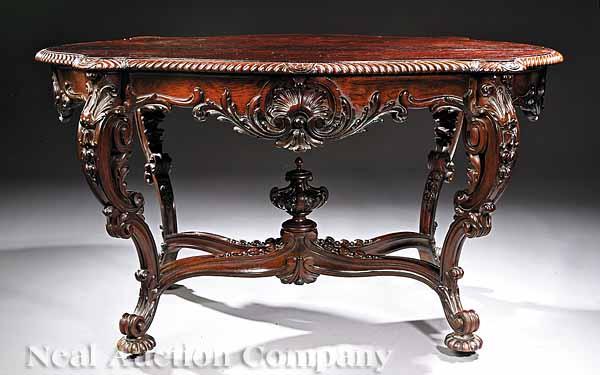 Appraisal: An American Rococo Carved Rosewood Center Table mid- th c