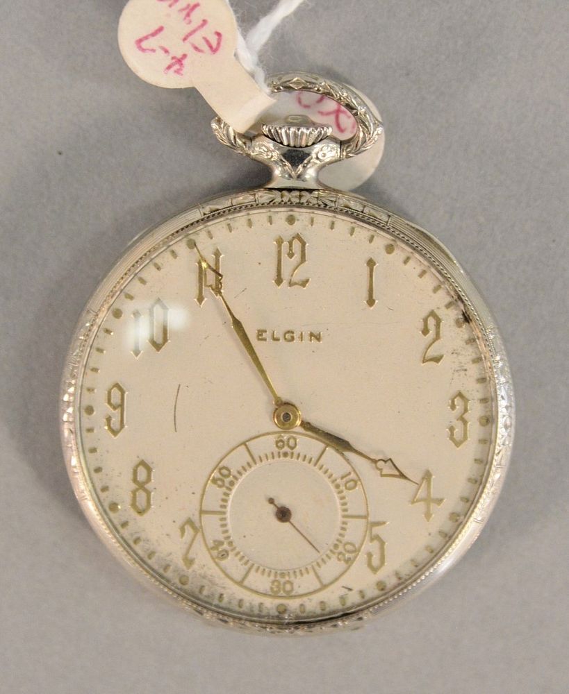 Appraisal: k white gold Elgin open face pocket watch mm total