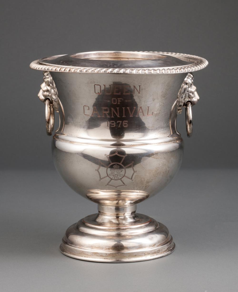 Appraisal: Georgian-Style Silverplate Champagne Cooler engraved Queen of Carnival removable liner