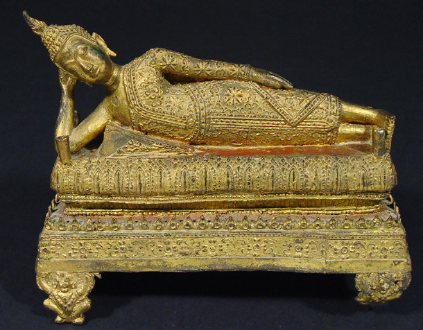 Appraisal: Gilt bronze figure of a Thai buddha reclining on a