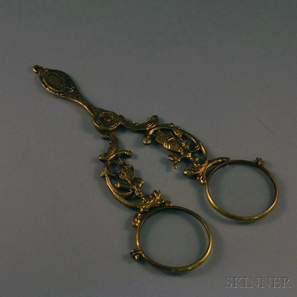 Appraisal: Pair of French Brass Scissors Glasses possibly th century with