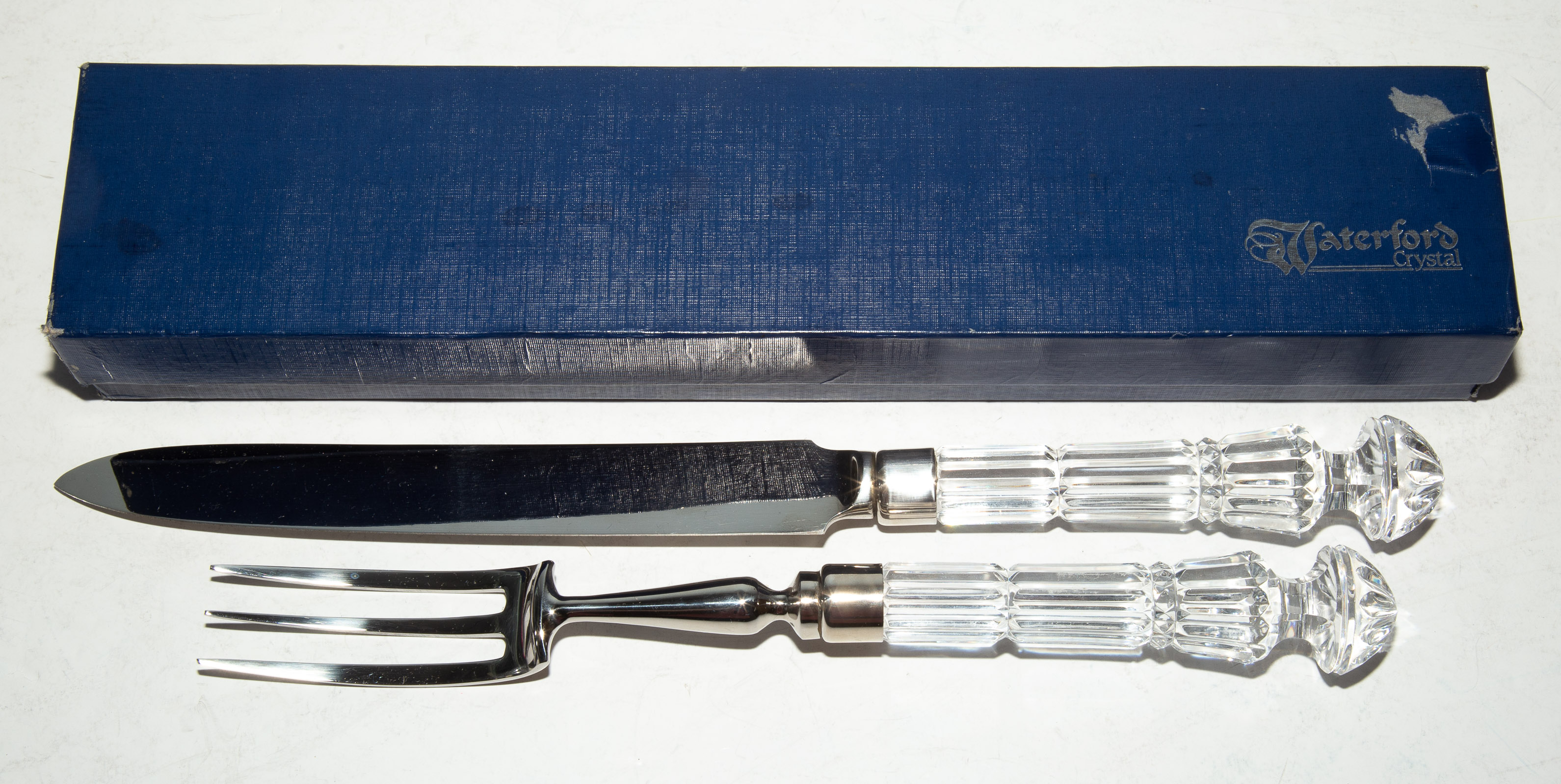 Appraisal: TWO-PIECE WATERFORD CRYSTAL CARVING SET In the original box in