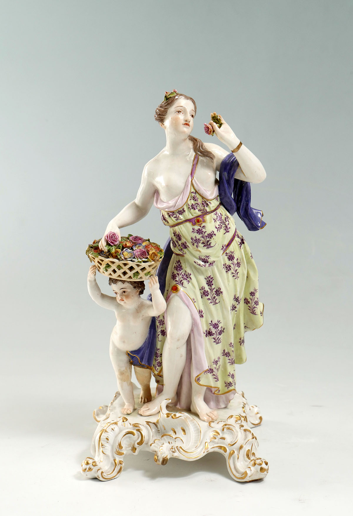 Appraisal: LARGE MEISSEN FIGURE WOMAN WITH BASKET Meissen porcelain figure of