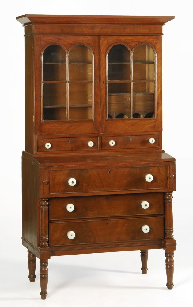 Appraisal: LATE SHERATON TWO-PART SECRETARY Circa - In mahogany Upper section