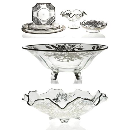 Appraisal: Group of Silver Overlay Glass Table Articles Estimate -