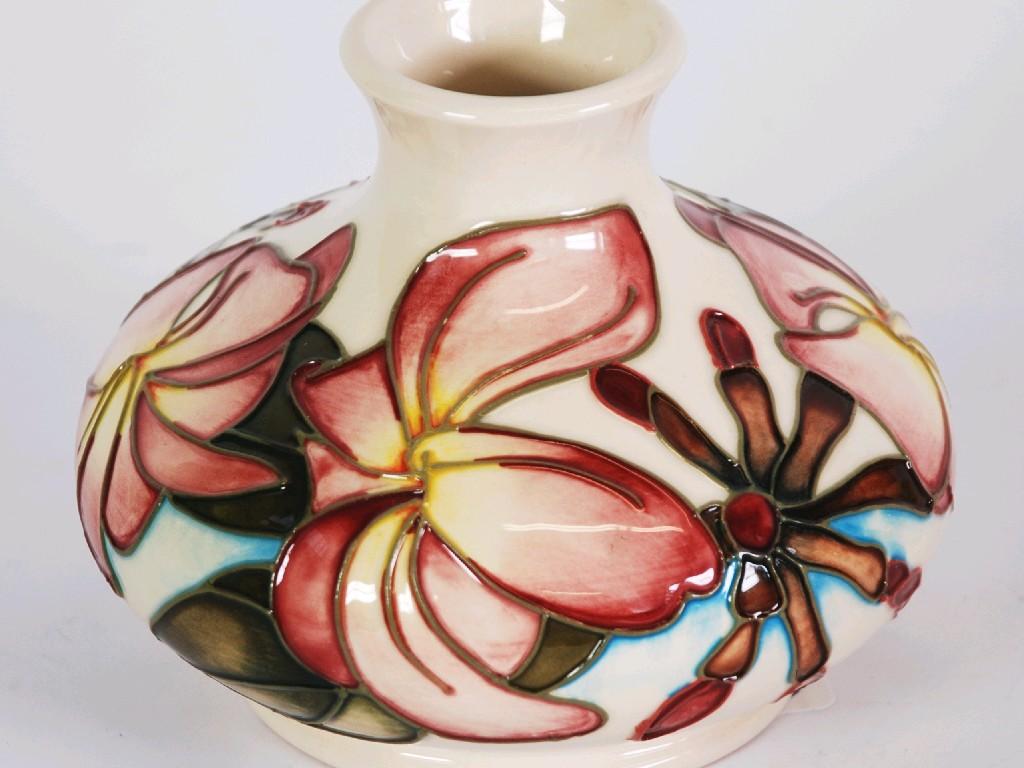 Appraisal: MODERN WALTER MOORCROFT SQUAT SHAPE VASE decorated with stylised flowers