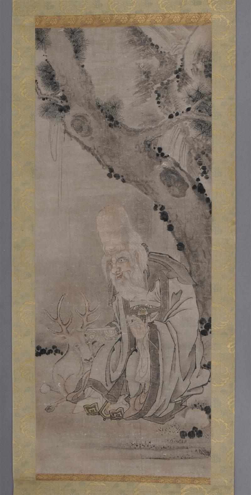 Appraisal: CHINESE SCROLL PAINTING OF A SCHOLAR WITH A STAG Ink