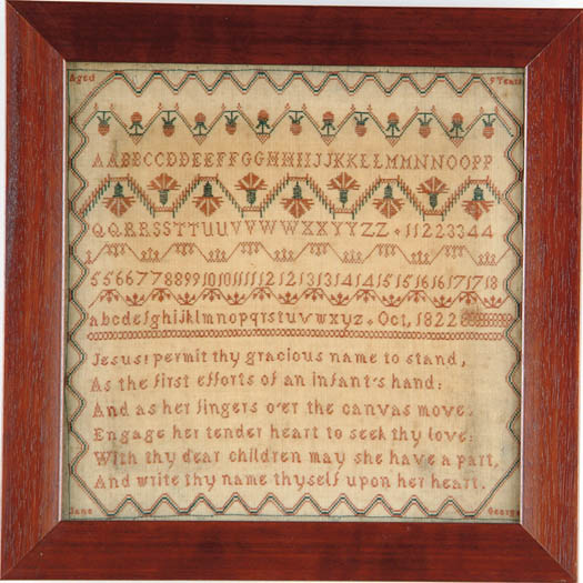 Appraisal: GOOD NEEDLEWORK SAMPLER BY JANE GEORGE The sampler includes strawberry