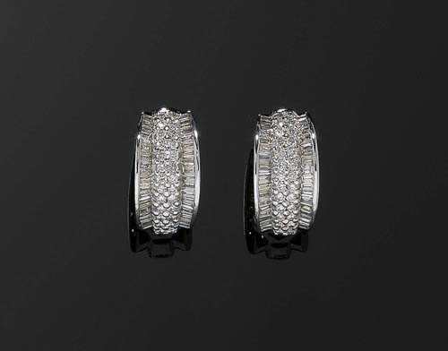 Appraisal: DIAMOND CLIP EARRINGS White gold Casual-elegant half-creoles with studs the