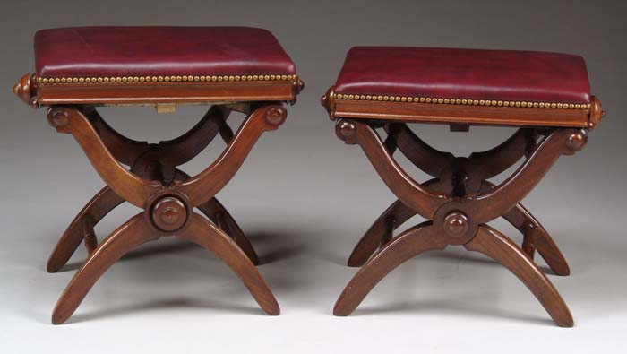 Appraisal: PAIR OF SIGNED ADJUSTABLE VICTORIAN WALNUT STOOLS BY L POSTAWKA