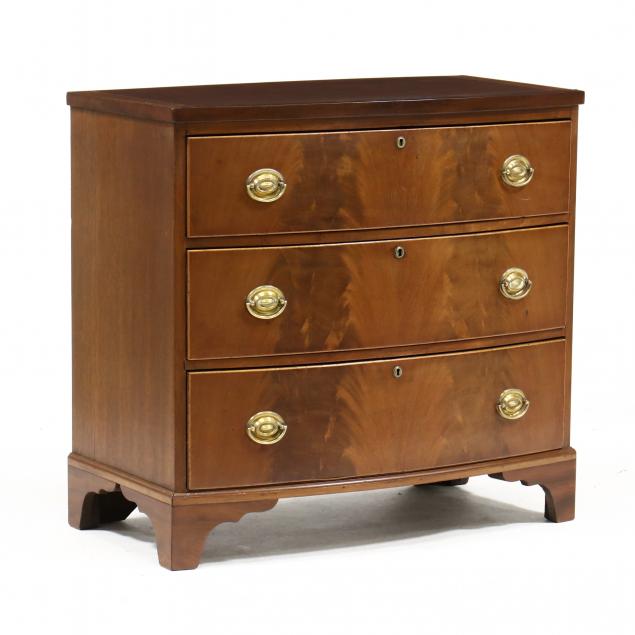 Appraisal: GEORGE III DIMINUTIVE INLAID BOW-FRONT CHEST OF DRAWERS Circa mahogany