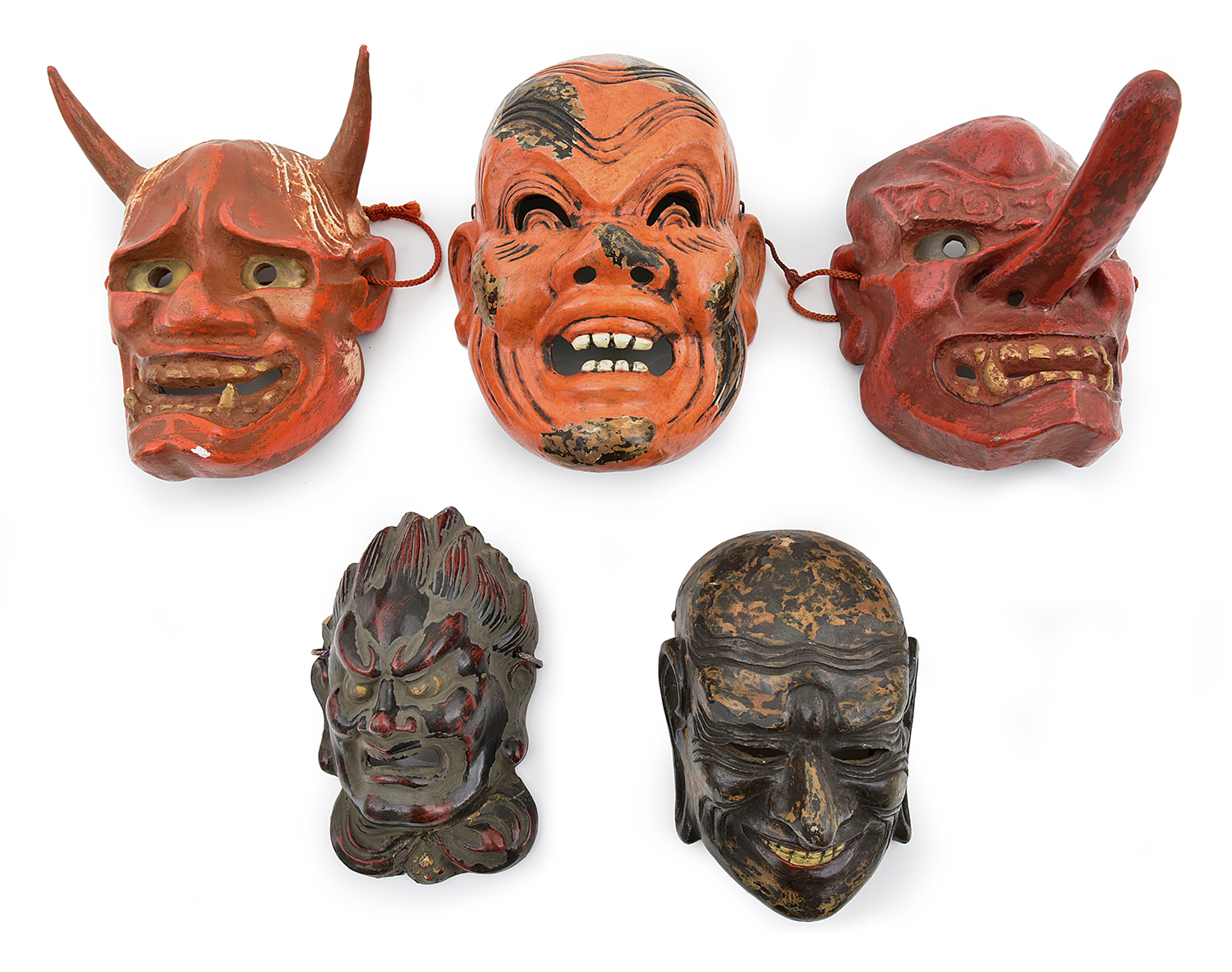 Appraisal: FIVE JAPANESE THEATRICAL MASKS TH CENTURY the largest