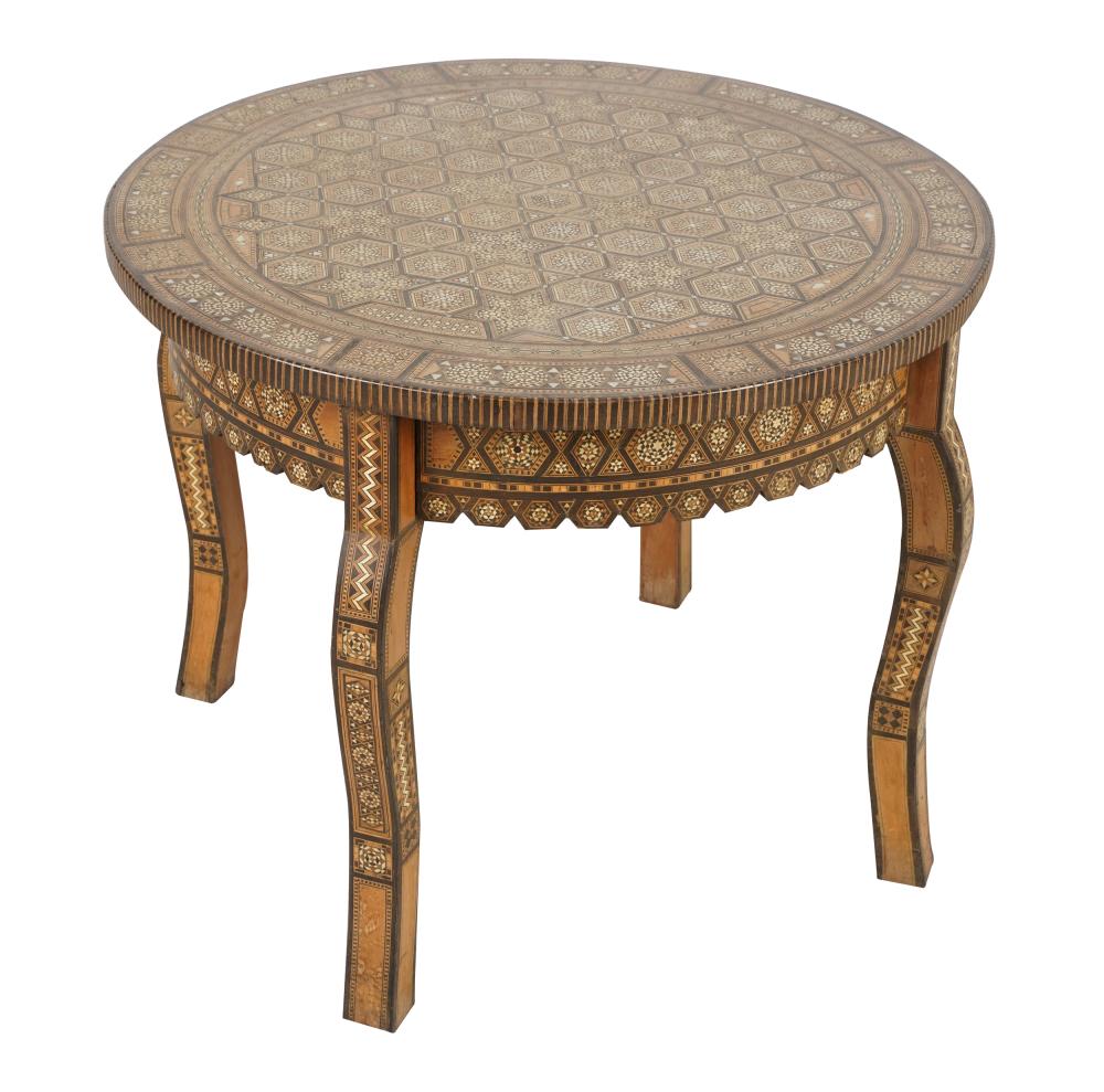 Appraisal: SYRIAN INLAID WOOD OCCASIONAL TABLEwith circular top inches diameter inches