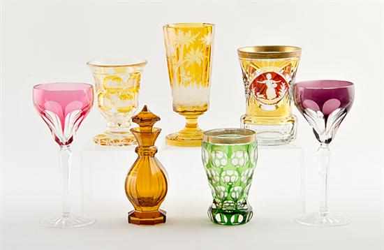 Appraisal: Bohemian engraved and amber-stained goblets and beaker mid th century