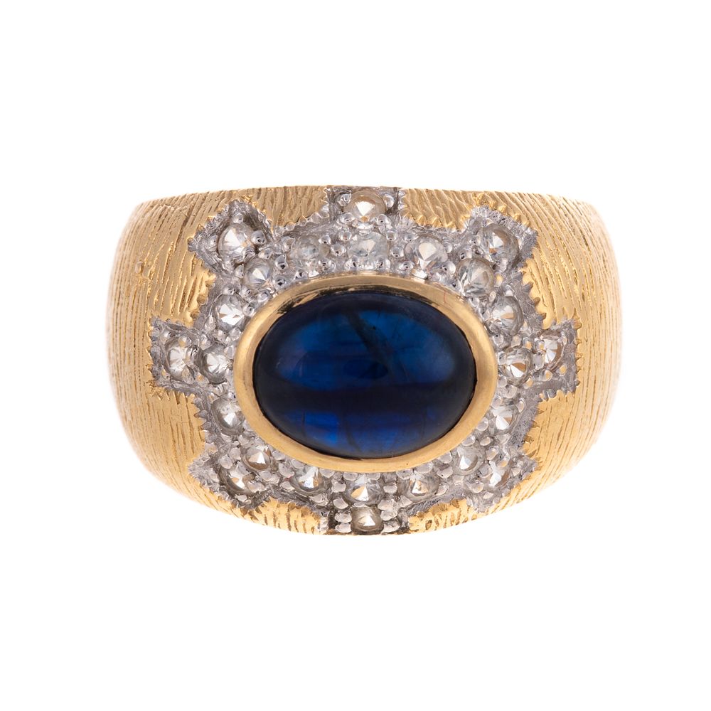 Appraisal: A K Cabochon Sapphire Diamond Dome Ring K yellow gold