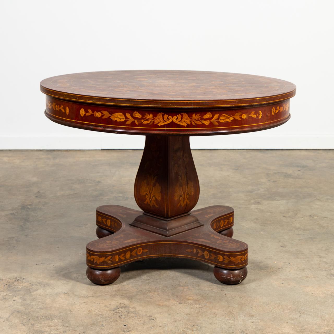 Appraisal: MARQUETRY INLAID MAHOGANY CENTER TABLE C Dutch circa mixed wood