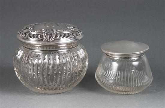 Appraisal: An American and an English silver lidded cut glass vanity