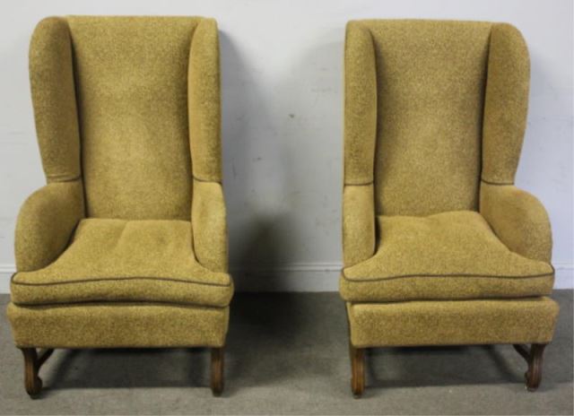 Appraisal: Pair of Spanish Style Upholstered Wing BackChairs Newly and expensively