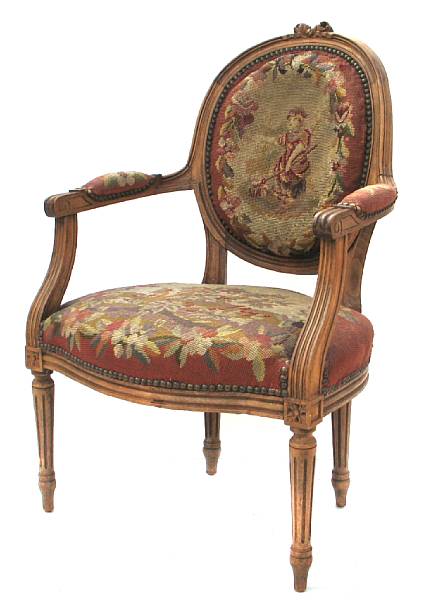 Appraisal: A Louis XVI style beechwood fauteuil height in width in