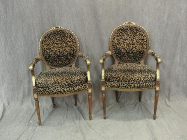 Appraisal: Pair of Louis XVI Style Upholstered Arm Chairs From a