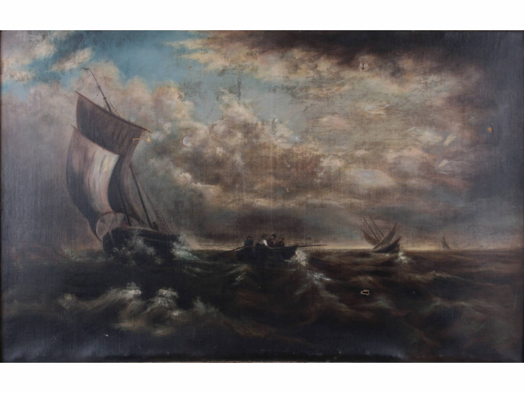 Appraisal: English School Seascape with Sailboats th c oil on canvas