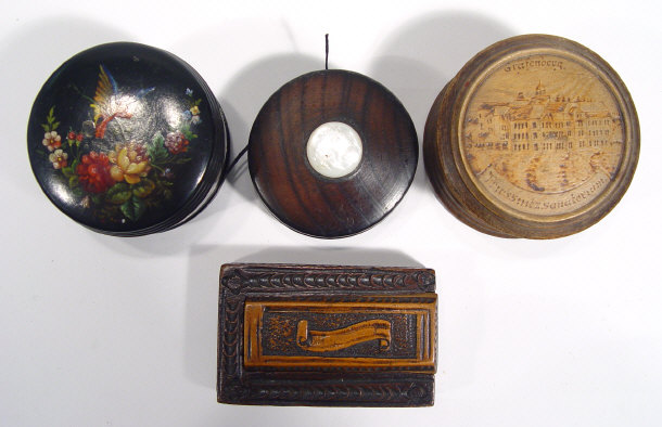 Appraisal: Four treen boxes - one paper mach bun shaped box