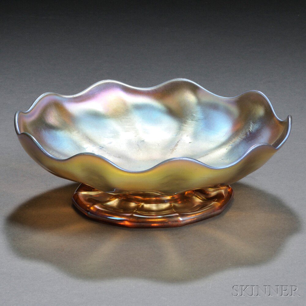 Appraisal: Tiffany Gold Favrile Footed Dish Art glass New York early