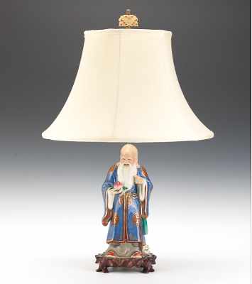 Appraisal: A Table Lamp with Porcelain Shou Lao Base Polychrome decorated