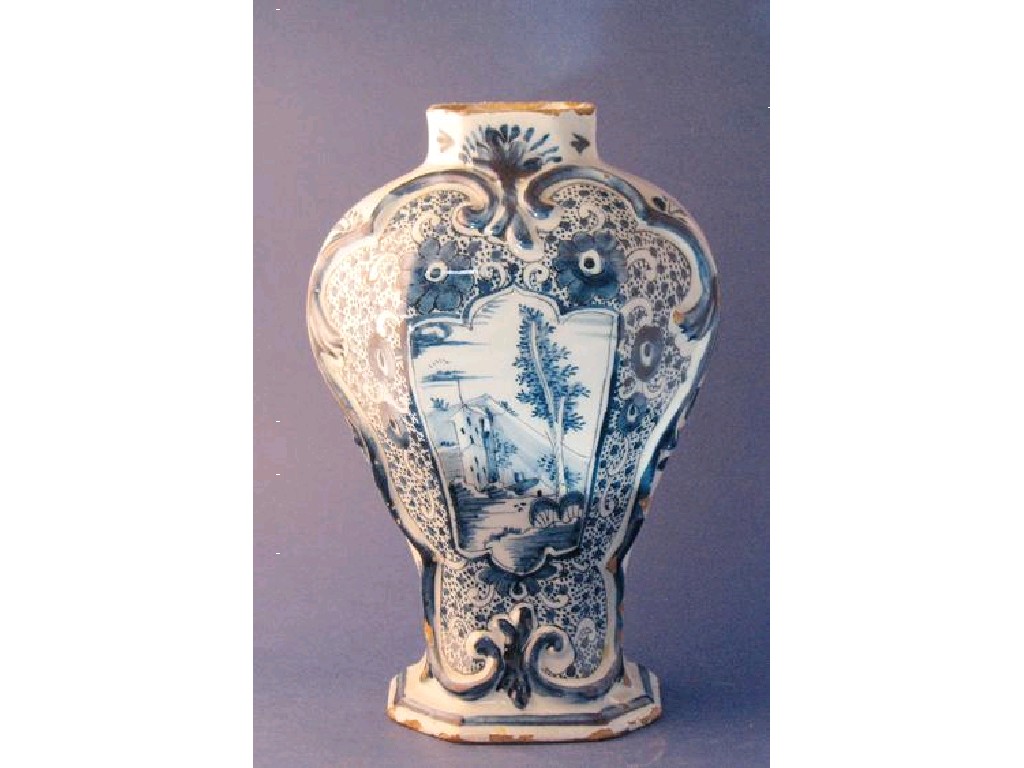 Appraisal: A DUTCH DELFT VASE of baluster form decorated in blue