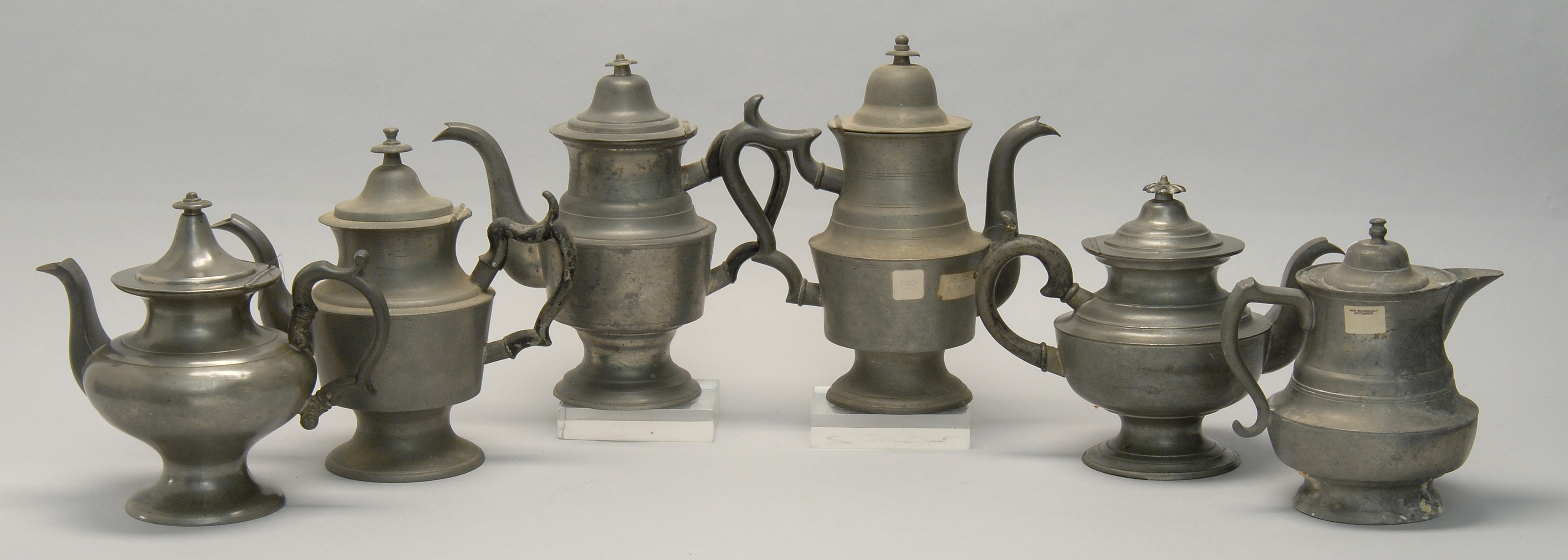 Appraisal: SIX PIECES OF ANTIQUE AMERICAN PEWTER including coffeepots teapots and