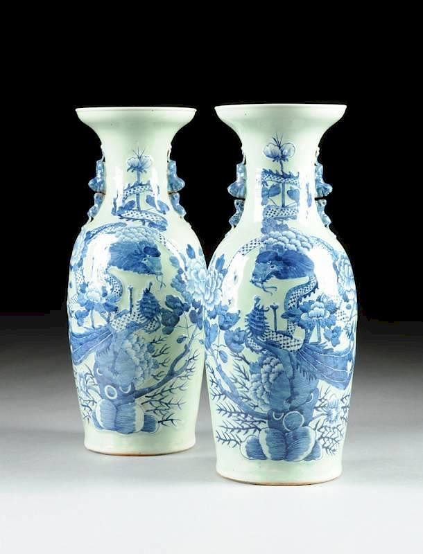 Appraisal: A PAIR OF CHINESE BLUE AND WHITE ON CELADON GROUND