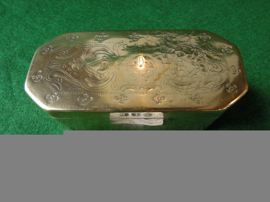 Appraisal: An th century brass lozenge shaped tobacco box with all