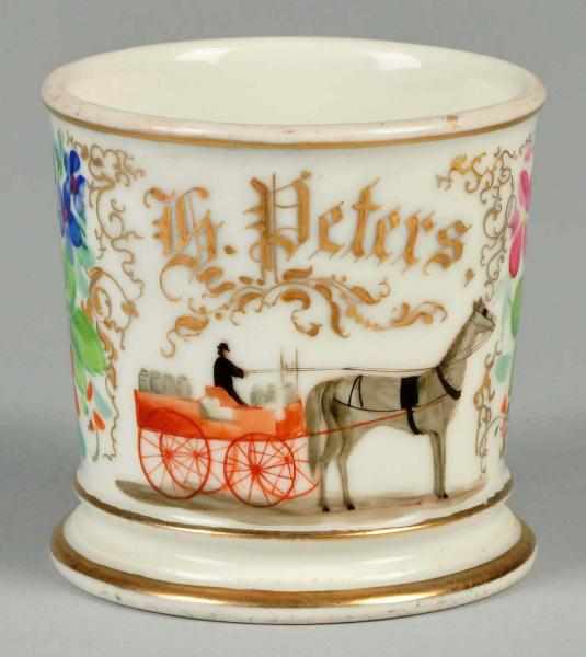 Appraisal: Single-Horse Drawn Milk Cart Shaving Mug Description Gilt name H