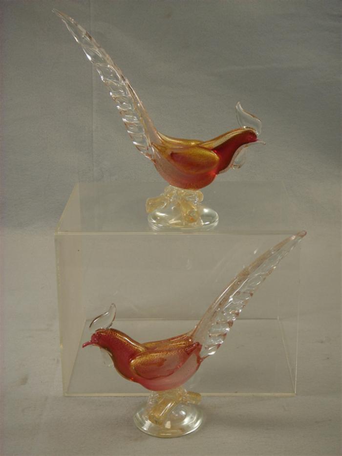 Appraisal: Pair of Venetian art glass pheasant figures cranberry gold bodies